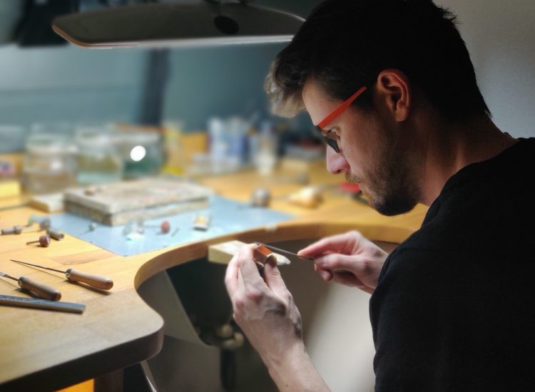 Tomas Miskovic, the Founder of Unexpected Jewelry is creating a new ring in his atelier in Vienna.